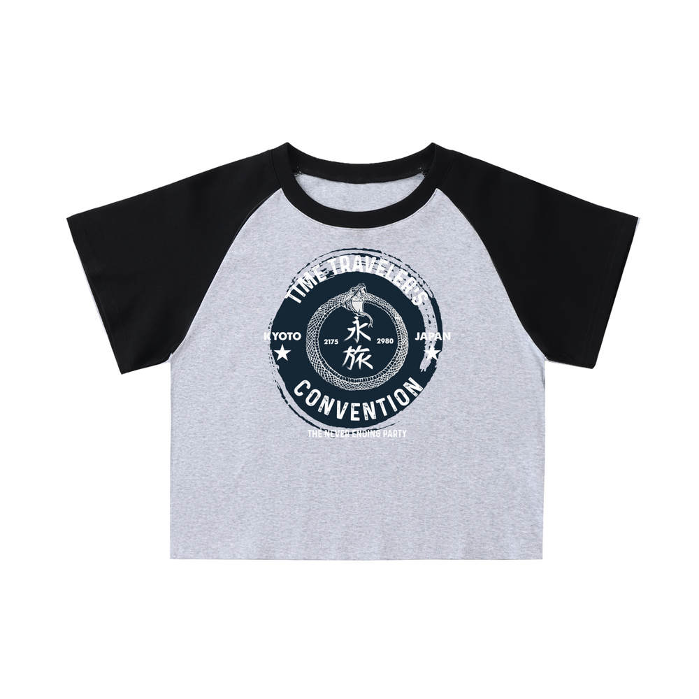 OTEKA Time Travelers convention Color-Blocked Raglan Sleeve Crop Top