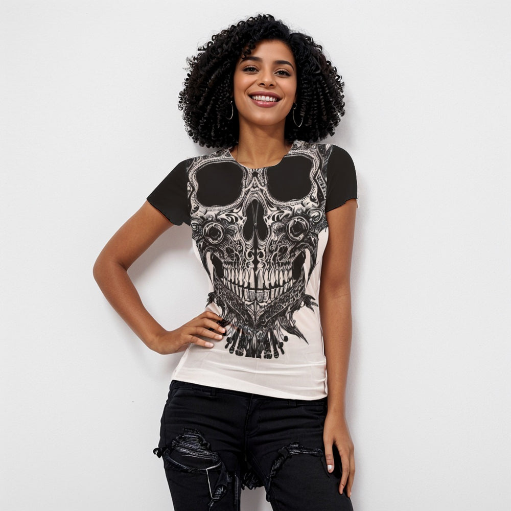 OTEKA Black and White Rave Skull Mesh Top