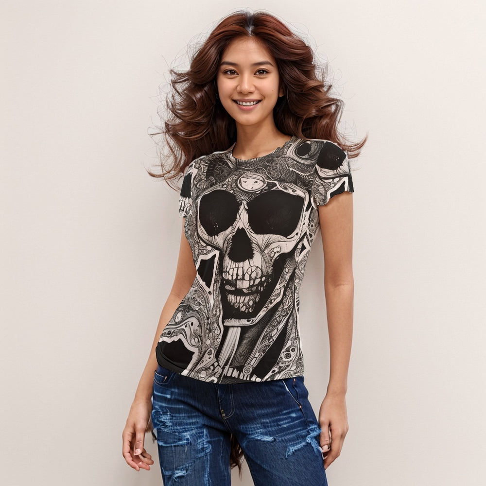 OTEKA Black and White Psyche Skull Mesh Top
