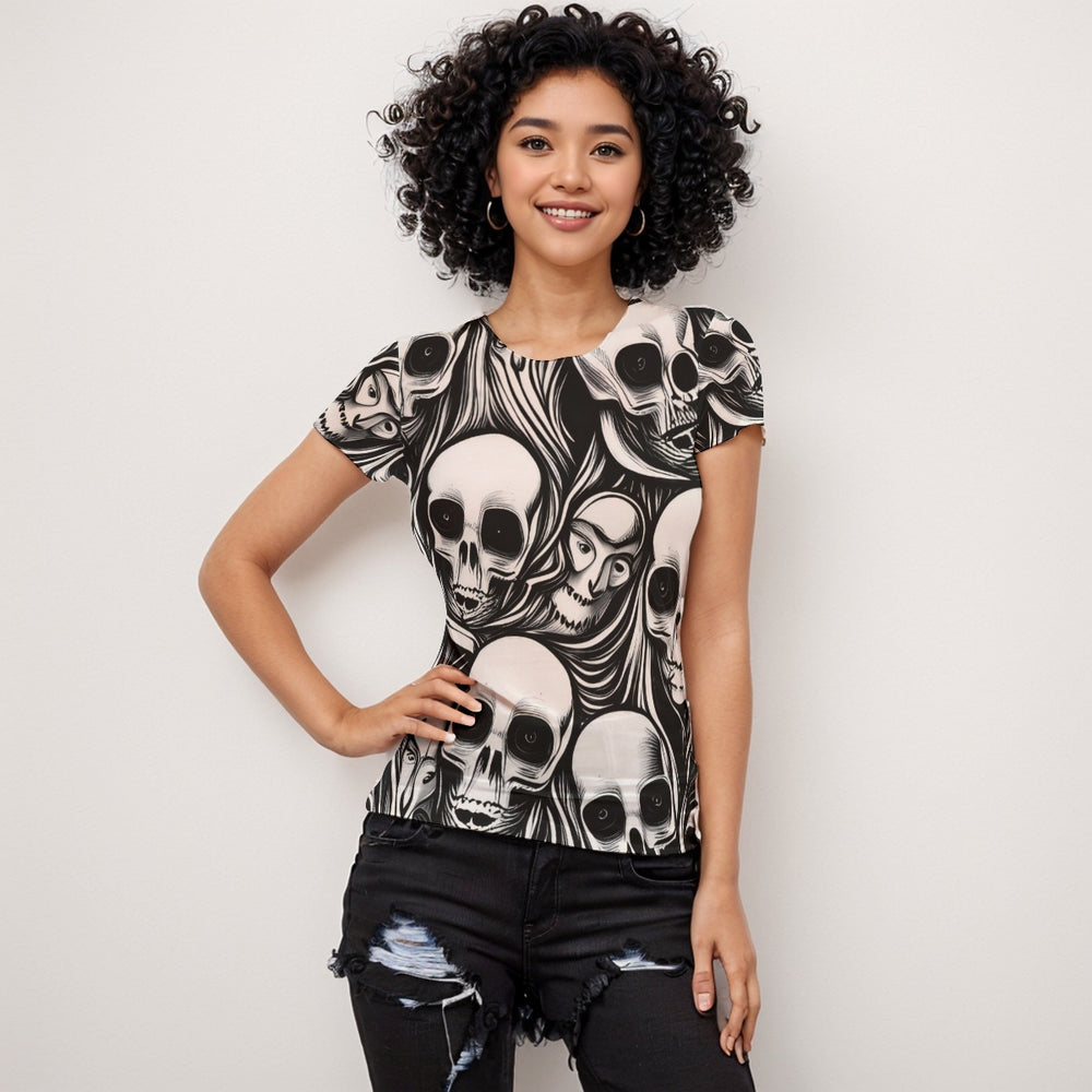OTEKA Black and White death by Skull Mesh Top