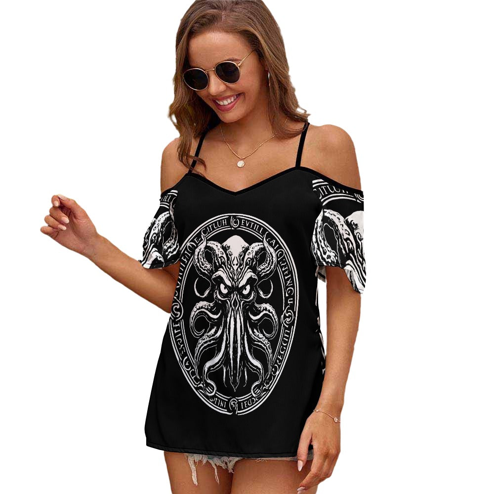 OTEKA Casual Naked Shoulder Cthulhu top