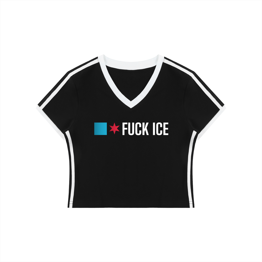 RESIST Fuck ICE Women's V-Neck Ringer Soccer T-Shirt