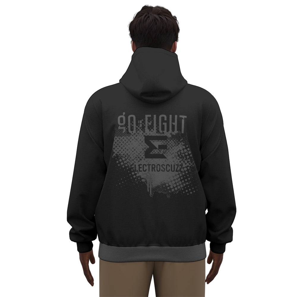 GO FIGHT Black on Black Electroscuzz Pullover Cotton Hoodie With Zipper
