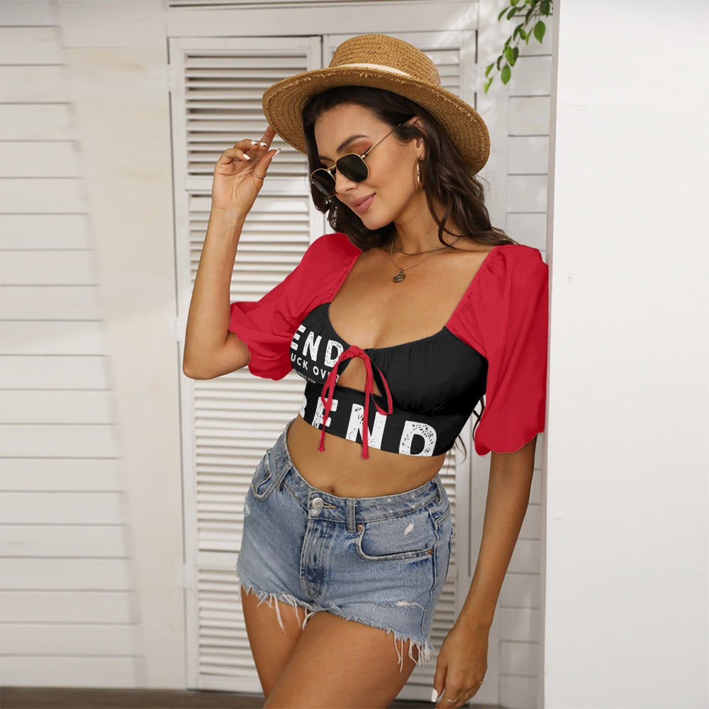 UNCENSORED Bend the Fuck Over Square Collar Cropped Top With Puff Sleeve