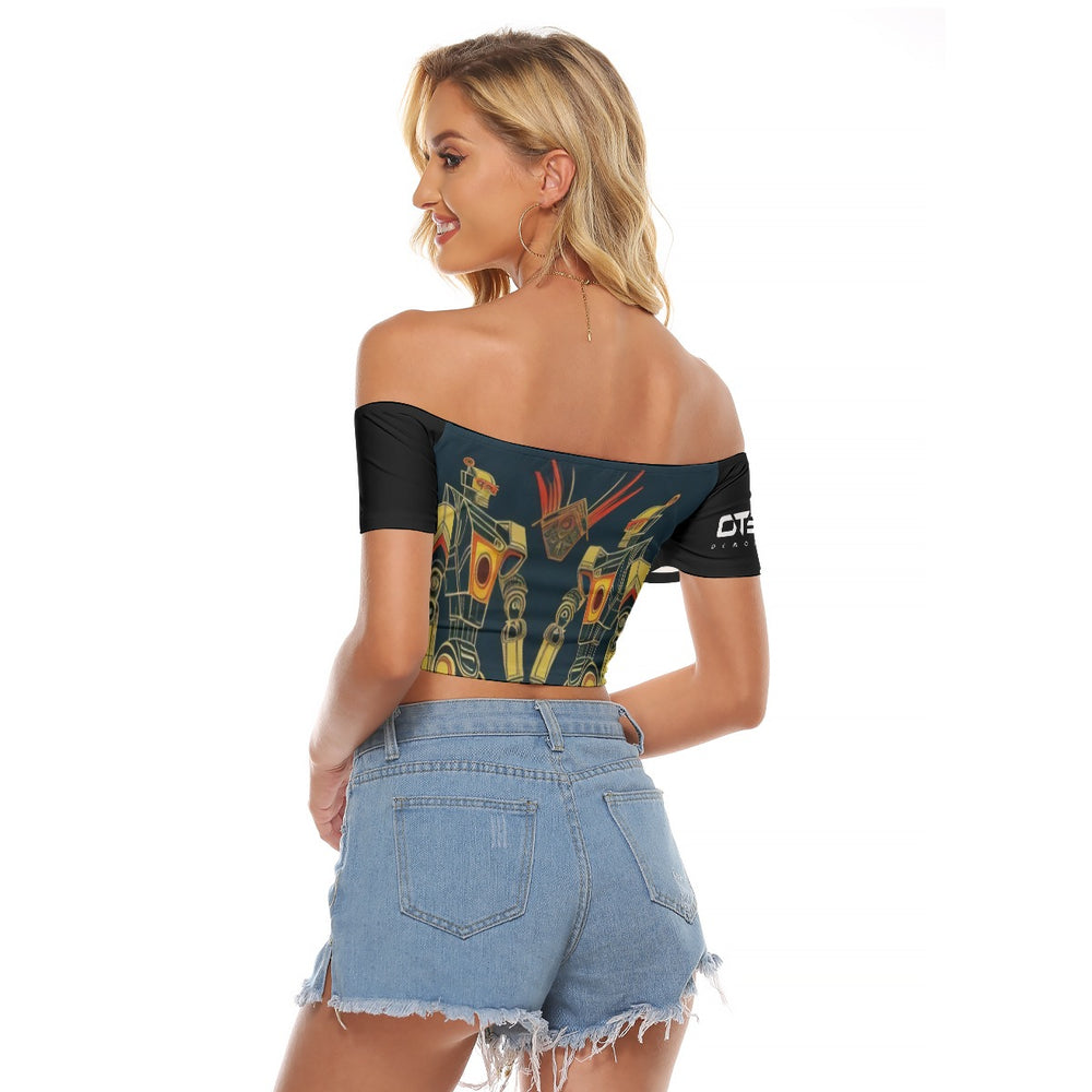 OTEKA Chill Robots Off-shoulder Cropped T-shirt