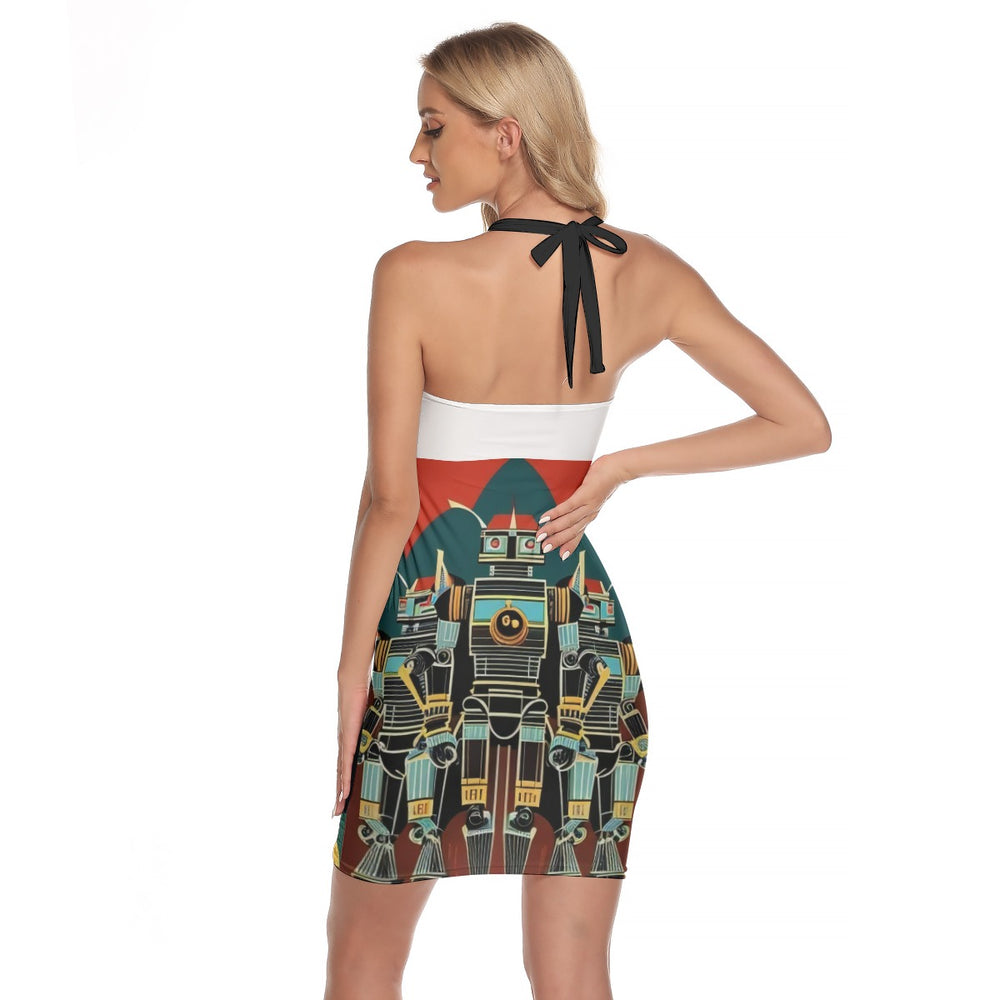 OTEKA Chill Robots Backless Skinny Dress