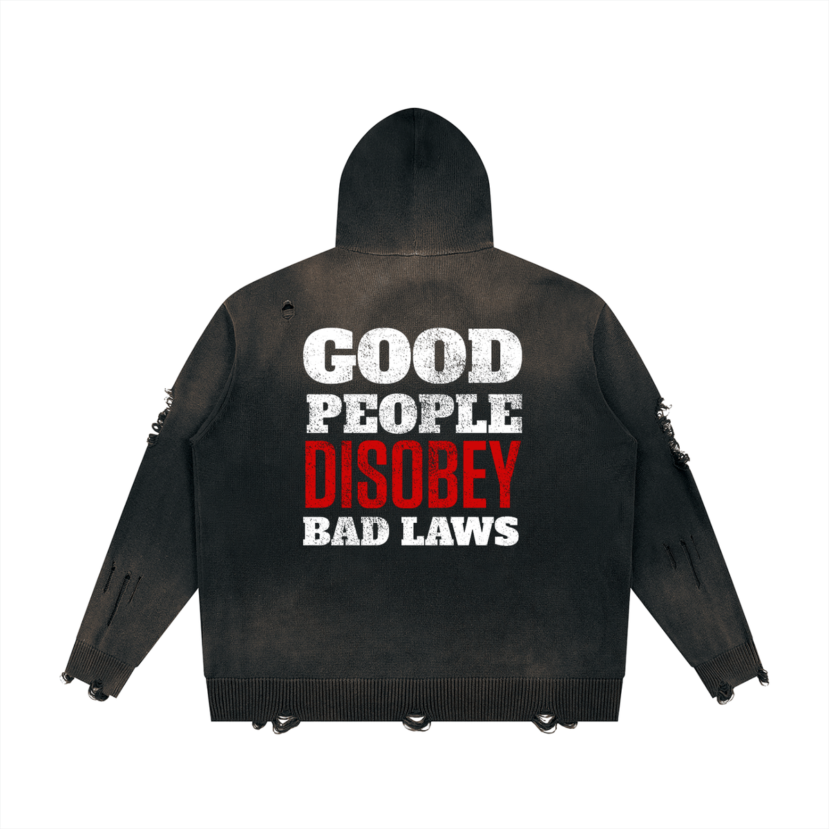 RESIST Disobey Unisex Distressed Full Zip Hoodie Sweater