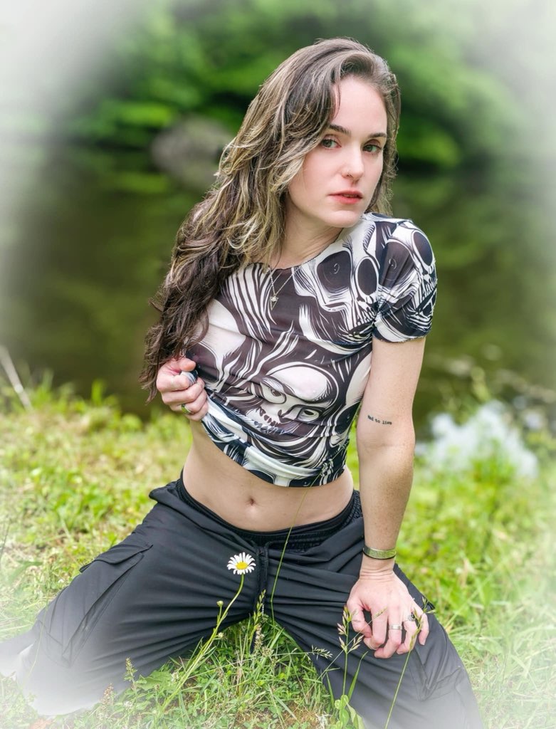 OTEKA Black and White death by Skull Mesh Top