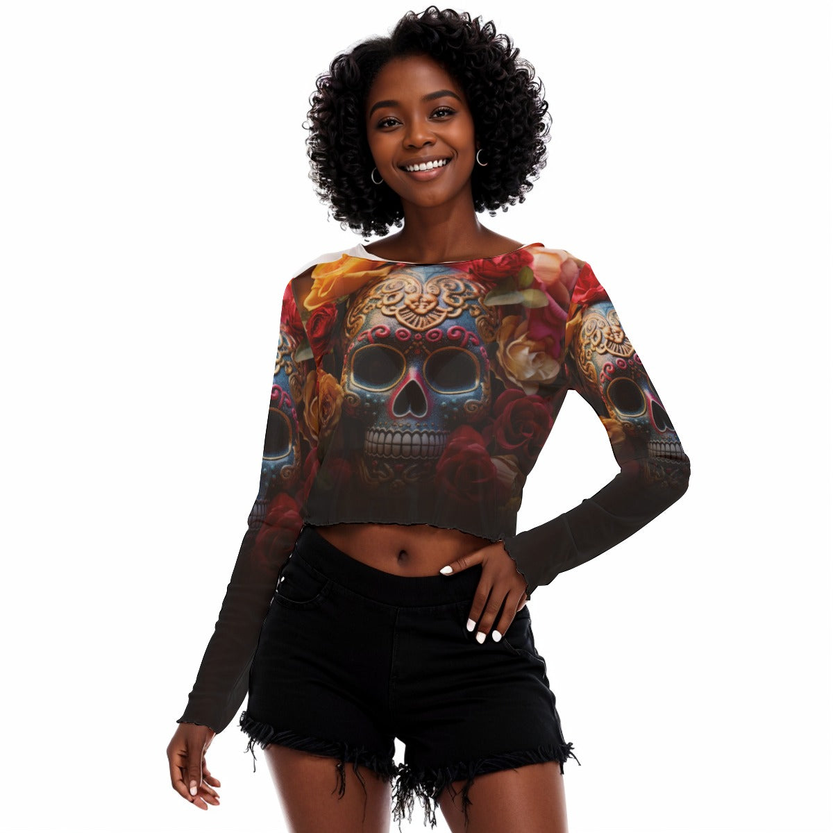 OTEKA Colorskull Mesh Bodycon long sleeve Shirt