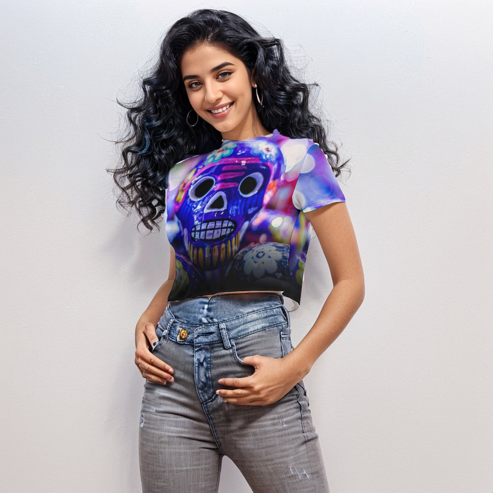 OTEKA Colorskull Mesh Bodycon crop top
