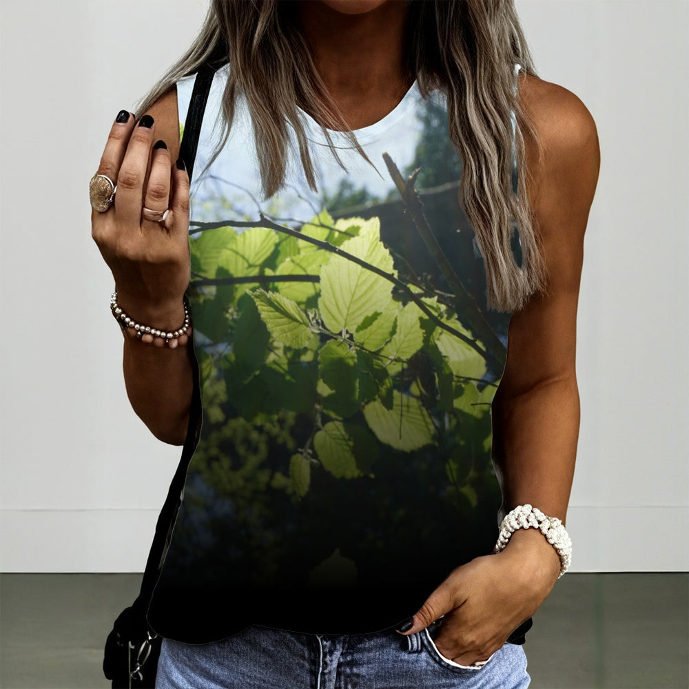 OTEKA Leafy Women's Round Sleeveless T-Shirt
