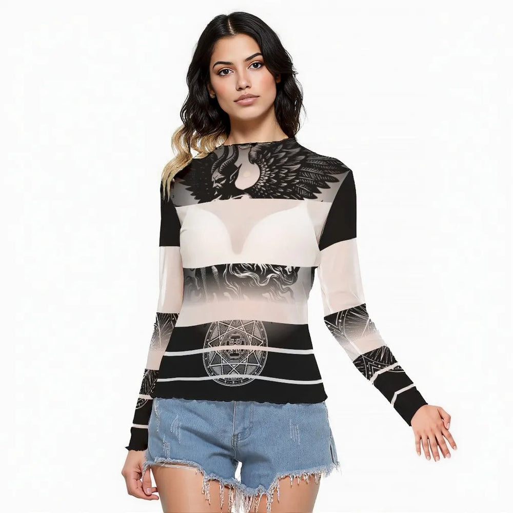 OTEKA Peekaboo Mesh Black and White Satanic slip shirt