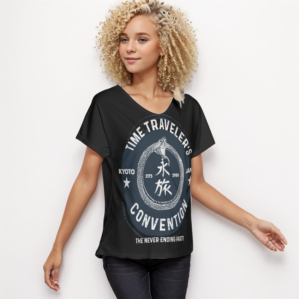 OTEKA Time Traveler's Convention Shirt woman's V Neck