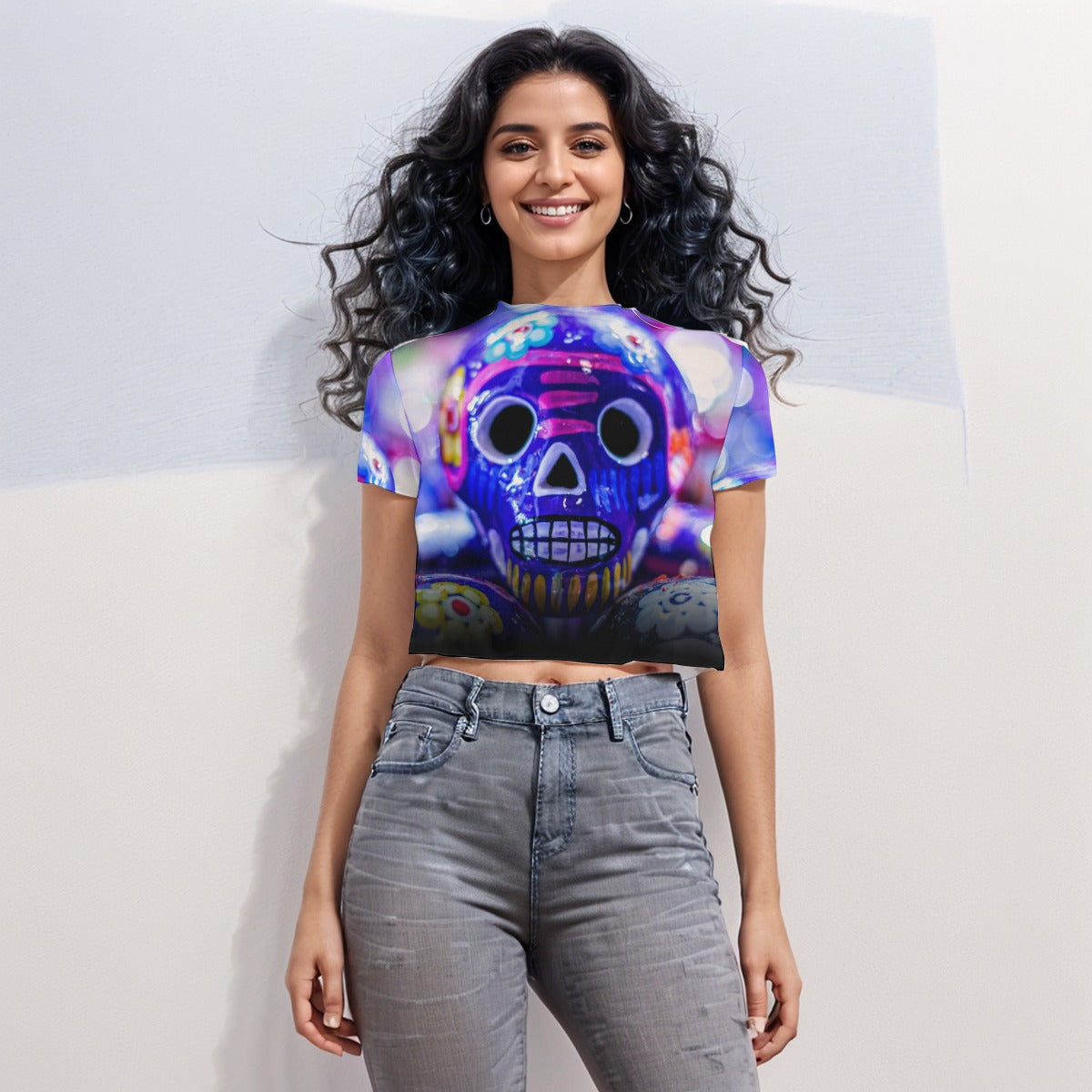 OTEKA Colorskull Mesh Bodycon crop top