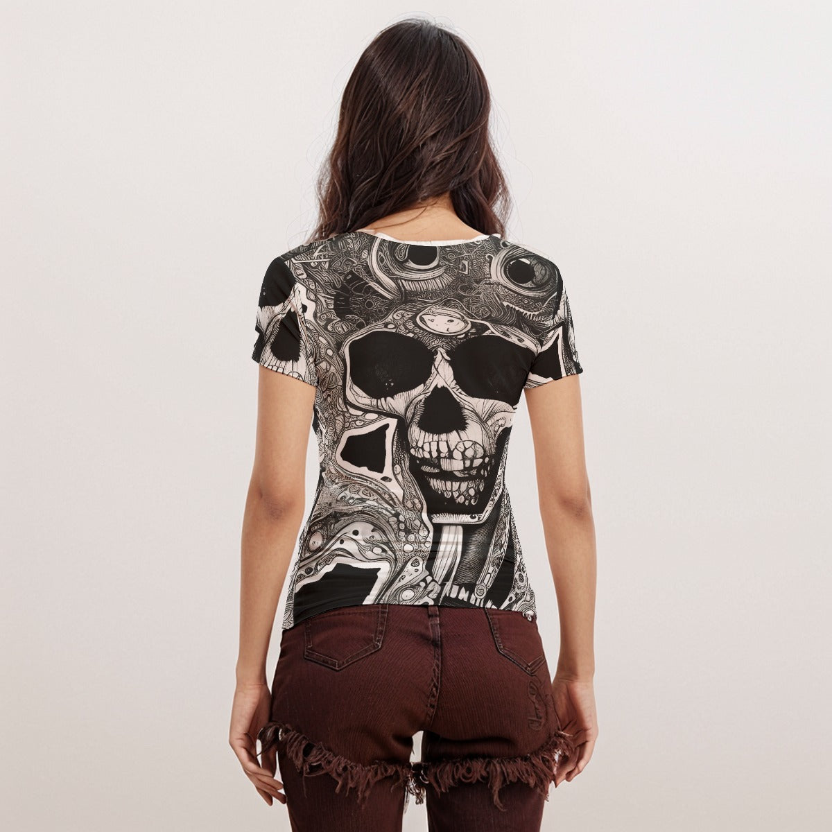 OTEKA Black and White Psyche Skull Mesh Top