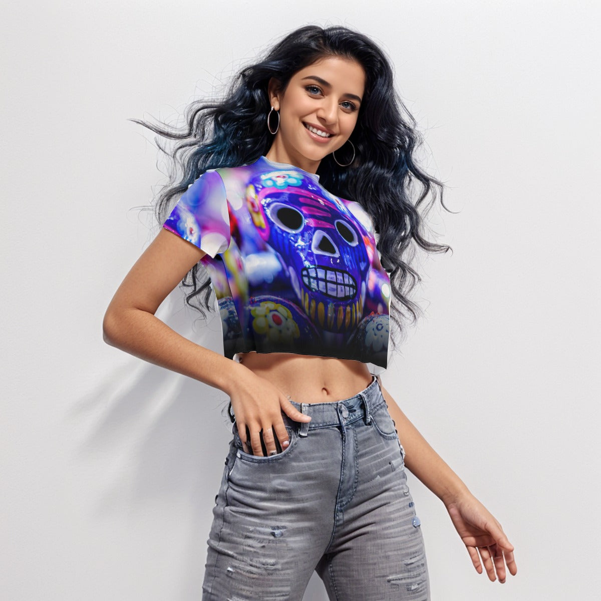OTEKA Colorskull Mesh Bodycon crop top