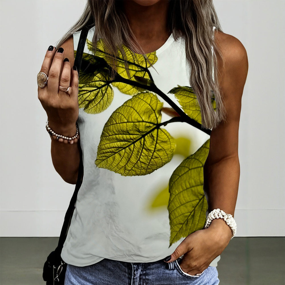 OTEKA Spring Leaves Round Sleeveless T-Shirt