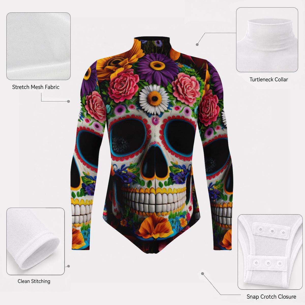 OTEKA Colorskull Mesh Bodycon Unisex Bodysuit