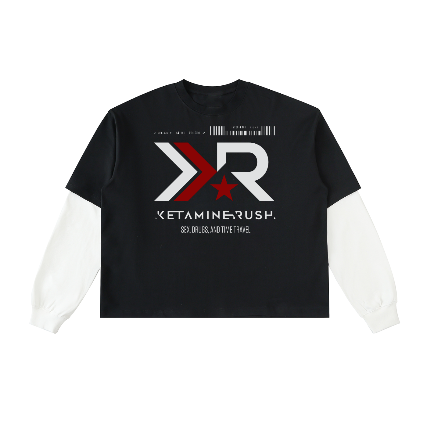 OTEKA KR Layered Contrast Sleeve Cotton T-Shirt