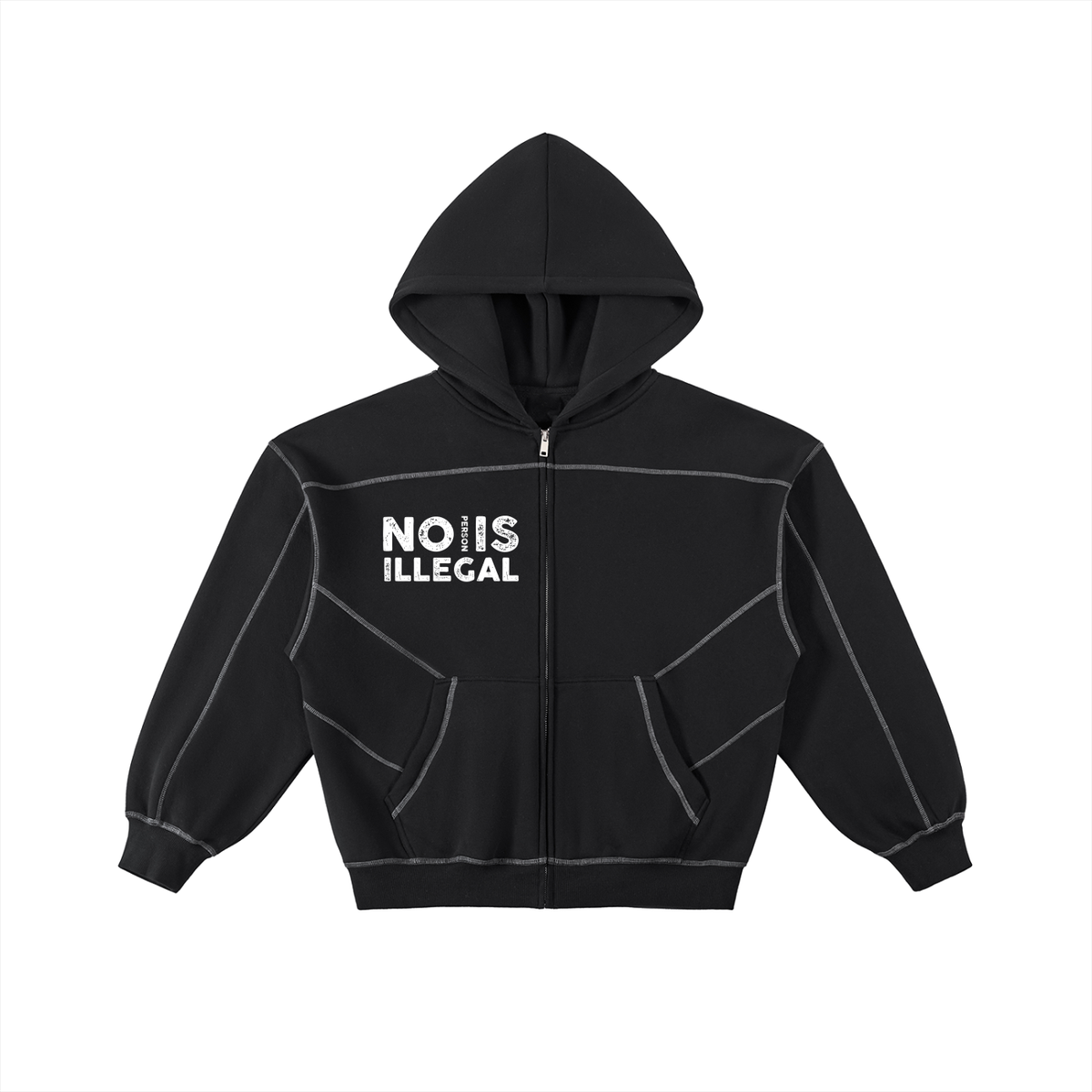 RESIST No person is illegal-Stitched Boxy Fleece Zip Hoodie