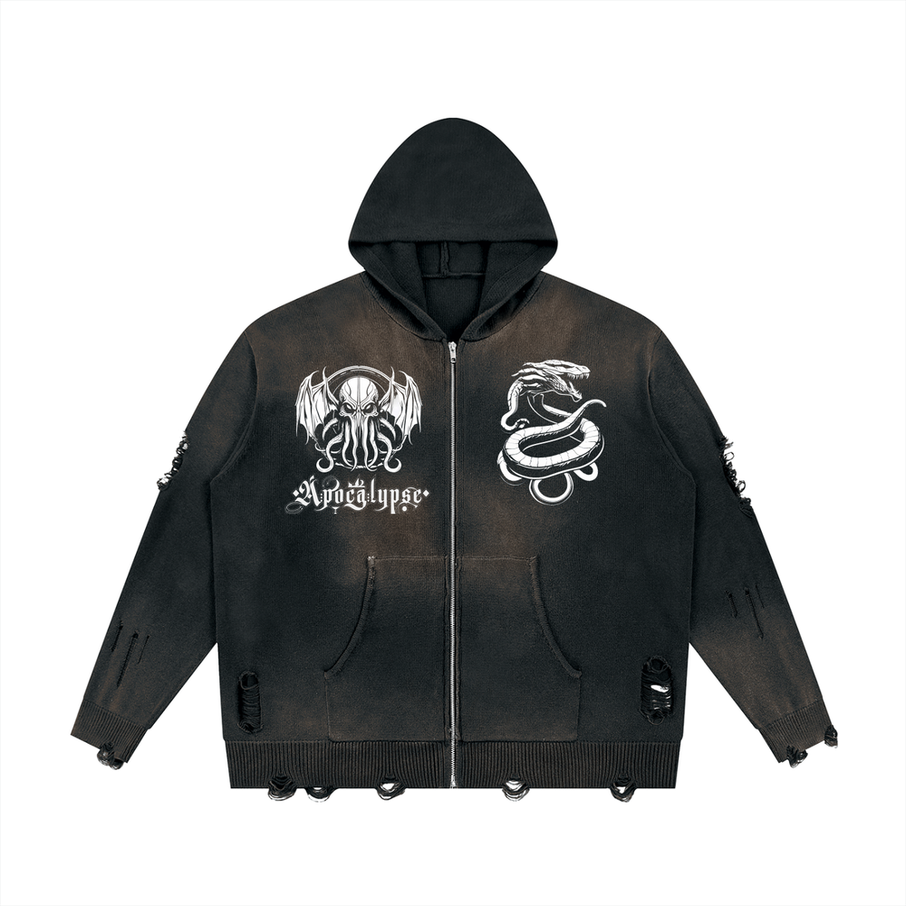 OTEKA Apocalypse Distressed Full Zip Sweater