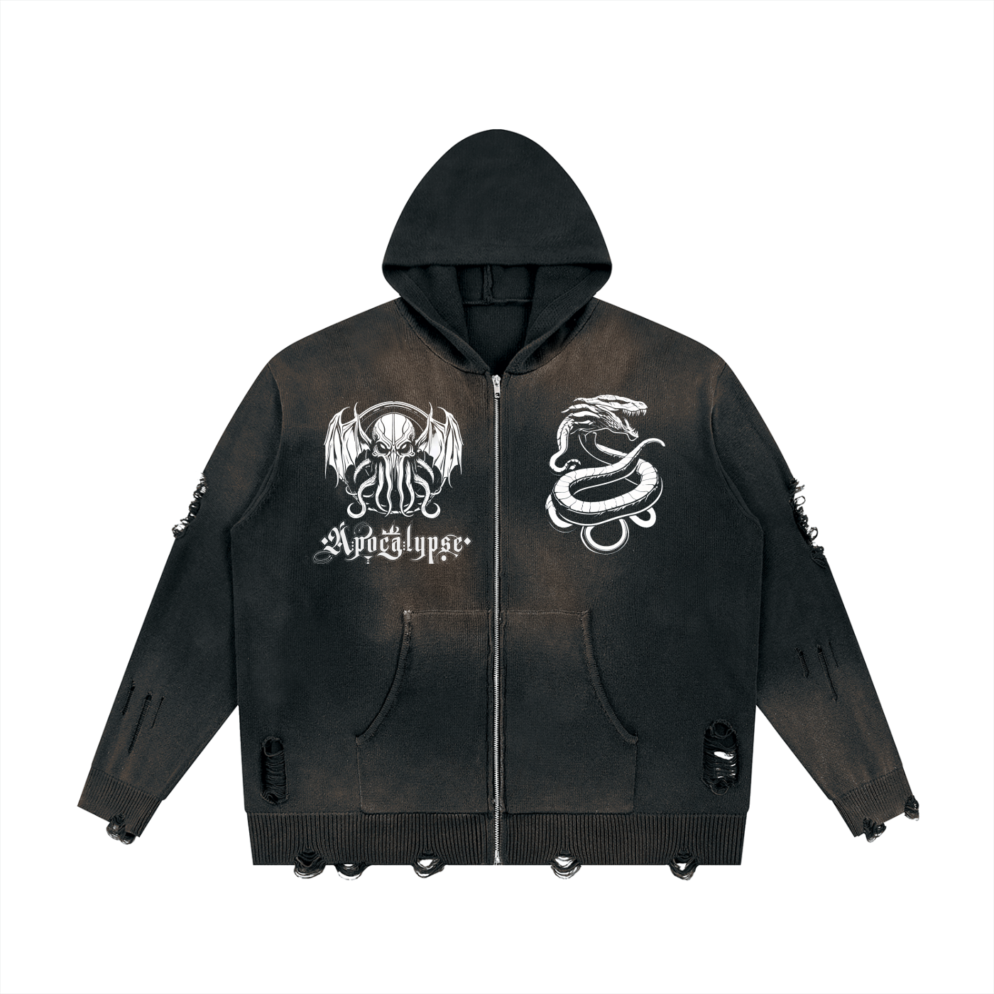 OTEKA Apocalypse Distressed Full Zip Sweater