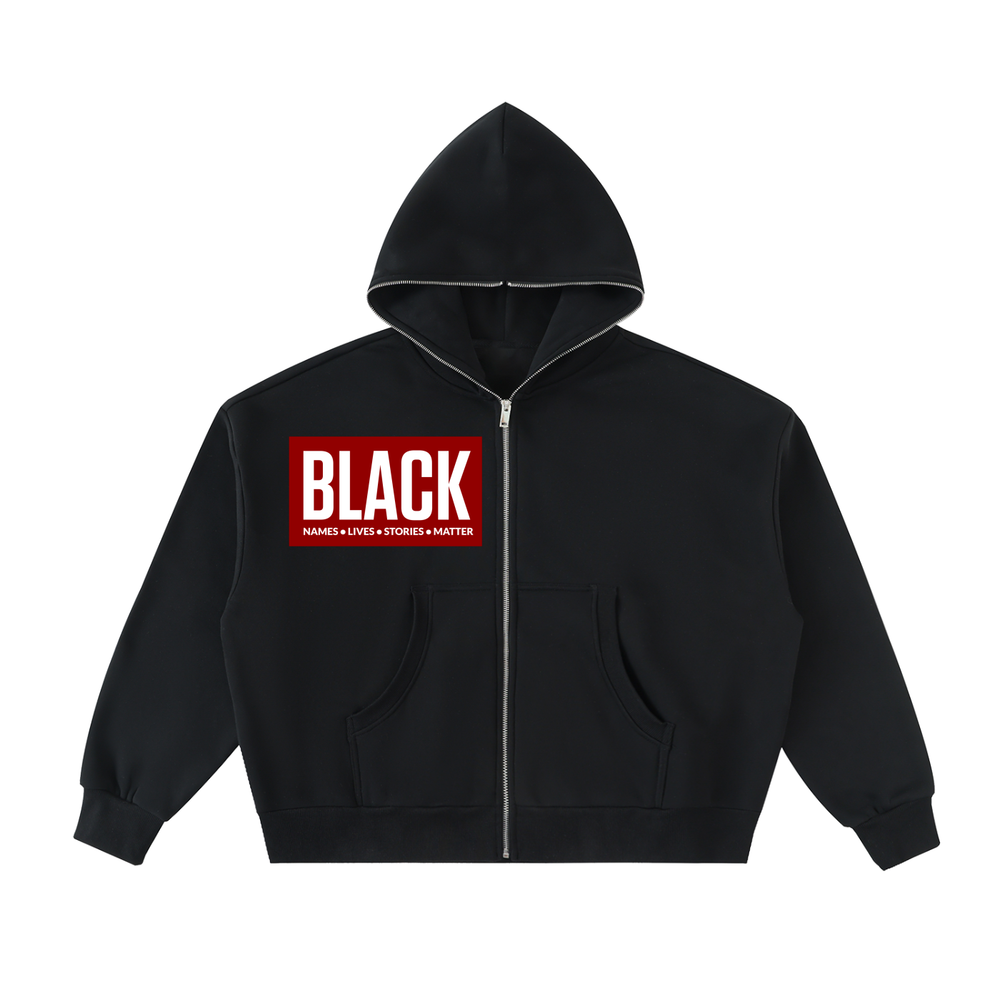 RESIST BLack Names Full-Zip Boxy Hoodie