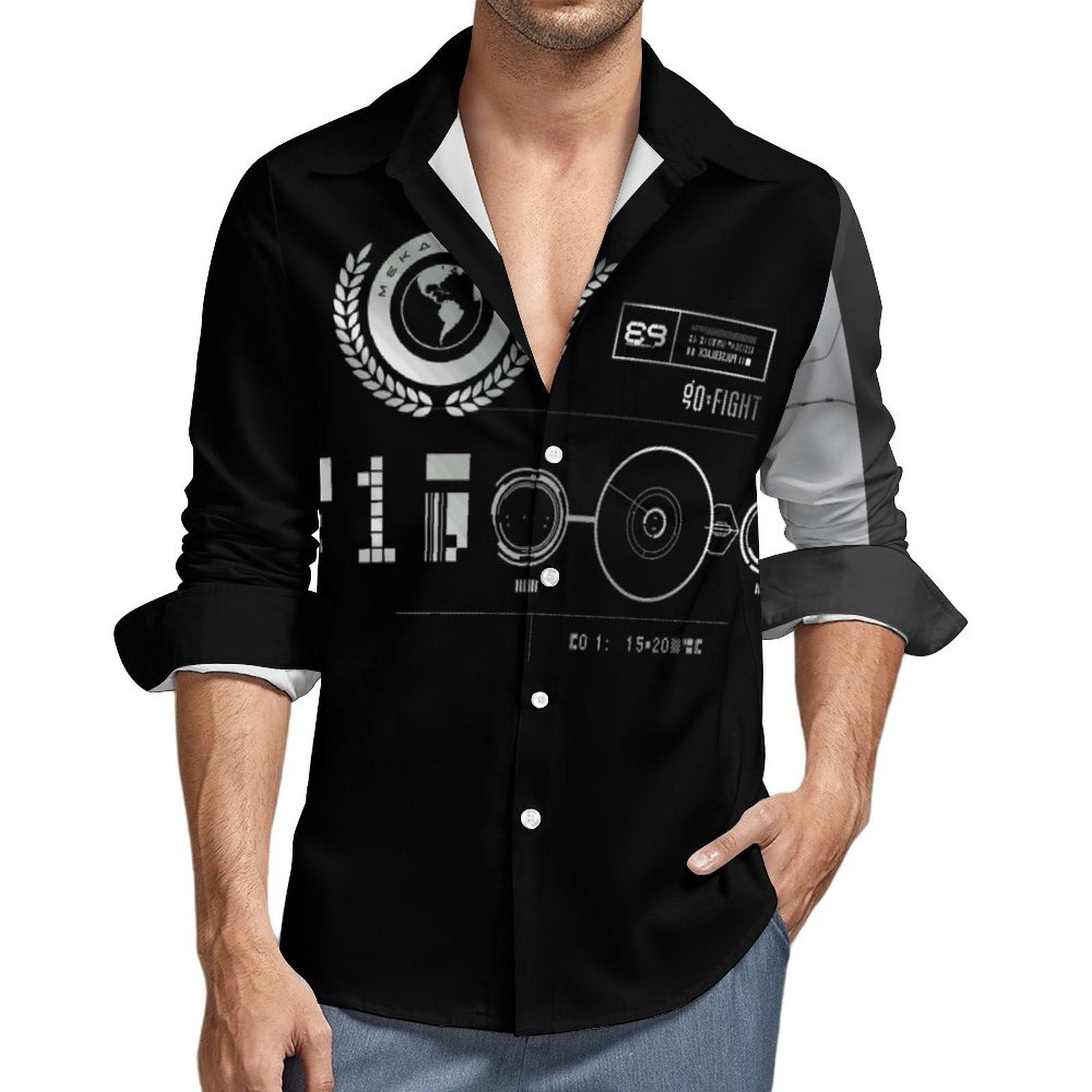 Faux Linen Men Long Sleeve Shirt with Pocket LS (All-Over Printing)