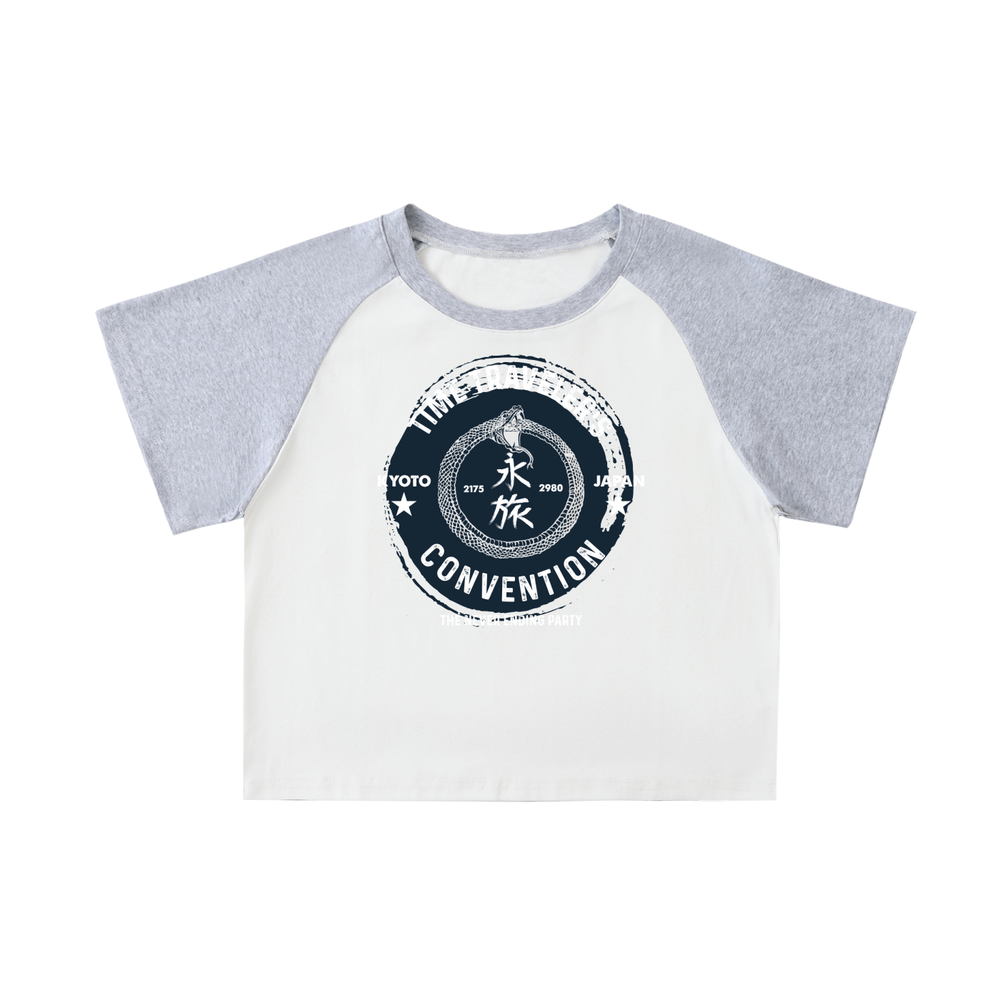OTEKA Time Travelers convention Color-Blocked Raglan Sleeve Crop Top