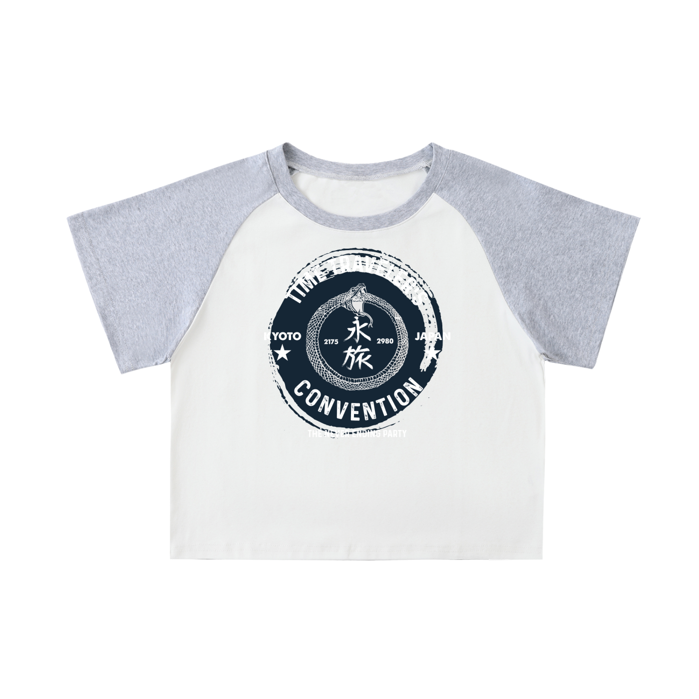 OTEKA Time Travelers convention Color-Blocked Raglan Sleeve Crop Top