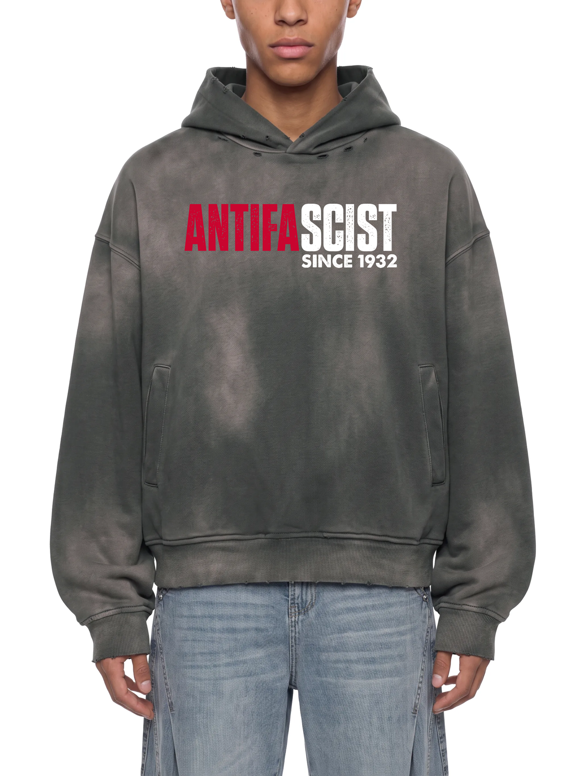 RESIST Antifa Unisex Sunfade Distressed Boxy Hoodie