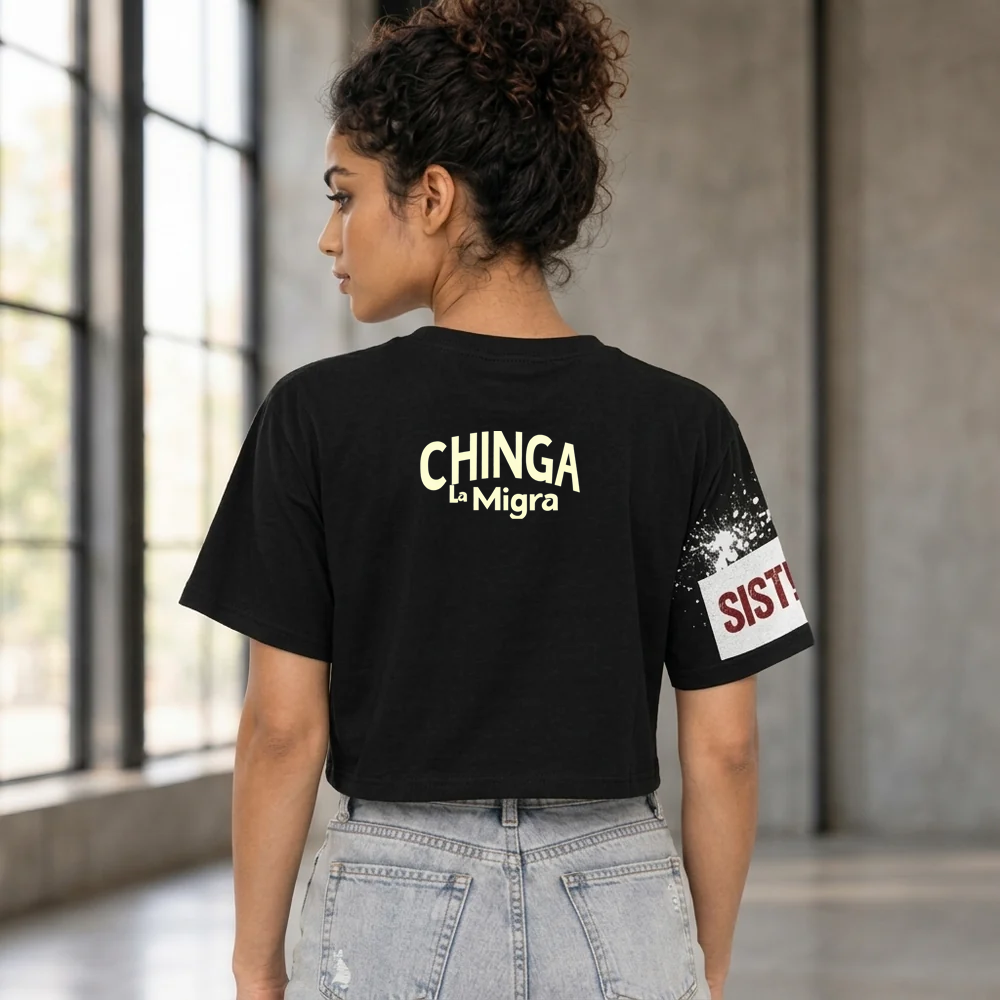 RESIST cropped Chinga La Migra Dino Cotton Shirt