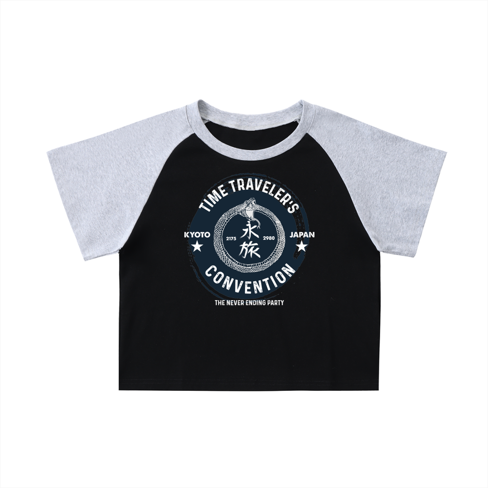 OTEKA Time Travelers convention Color-Blocked Raglan Sleeve Crop Top