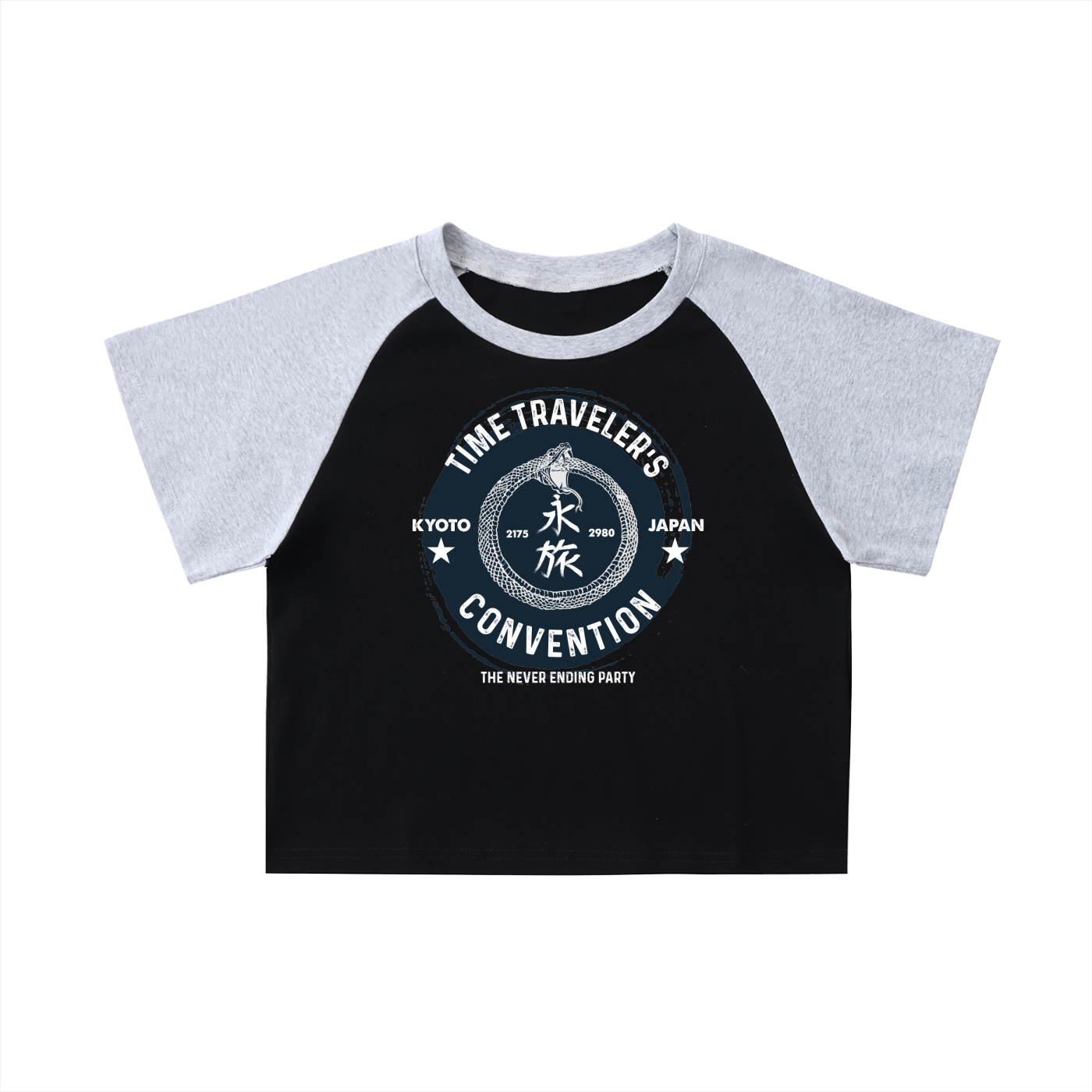 OTEKA Time Travelers convention Color-Blocked Raglan Sleeve Crop Top