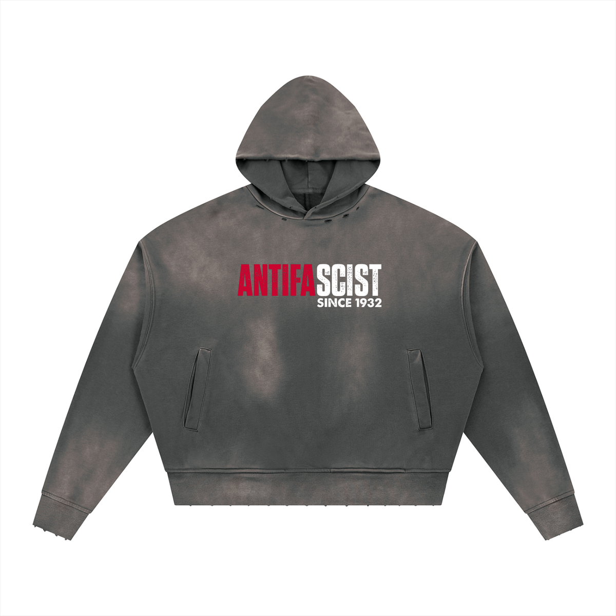 RESIST Antifa Unisex Sunfade Distressed Boxy Hoodie