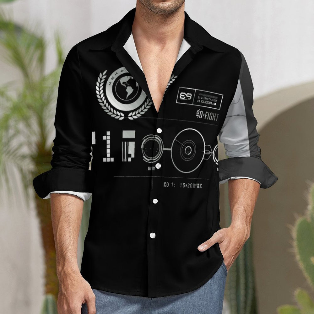 Faux Linen Men Long Sleeve Shirt with Pocket LS (All-Over Printing)