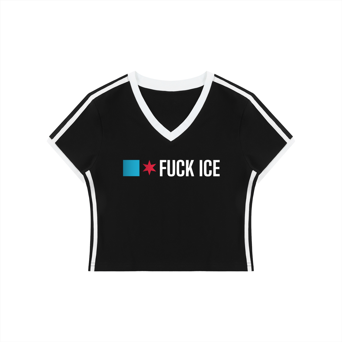 RESIST Fuck ICE Women's V-Neck Ringer Soccer T-Shirt