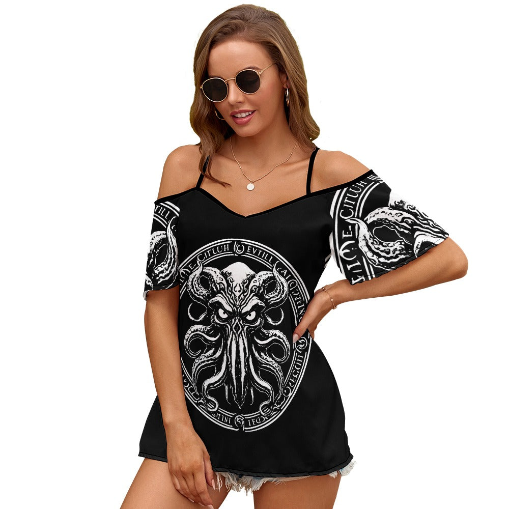 OTEKA Casual Naked Shoulder Cthulhu top