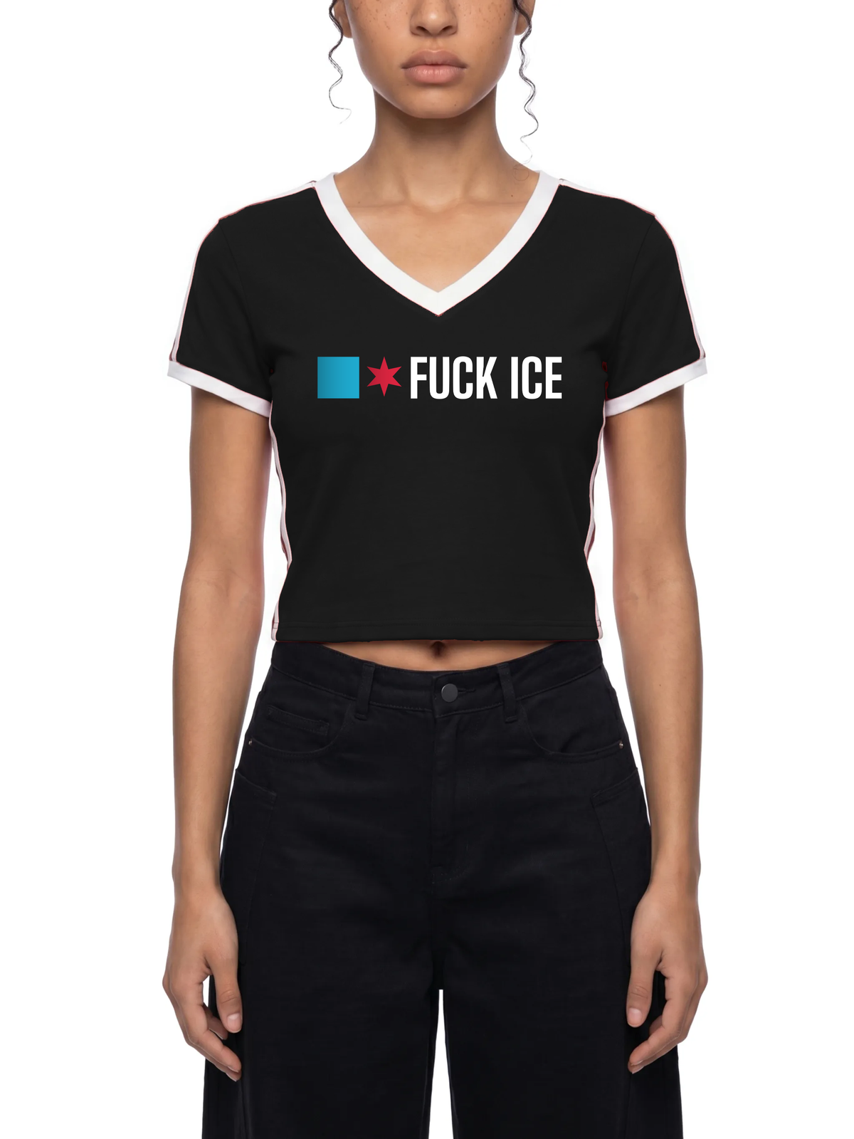 RESIST Fuck ICE Women's V-Neck Ringer Soccer T-Shirt