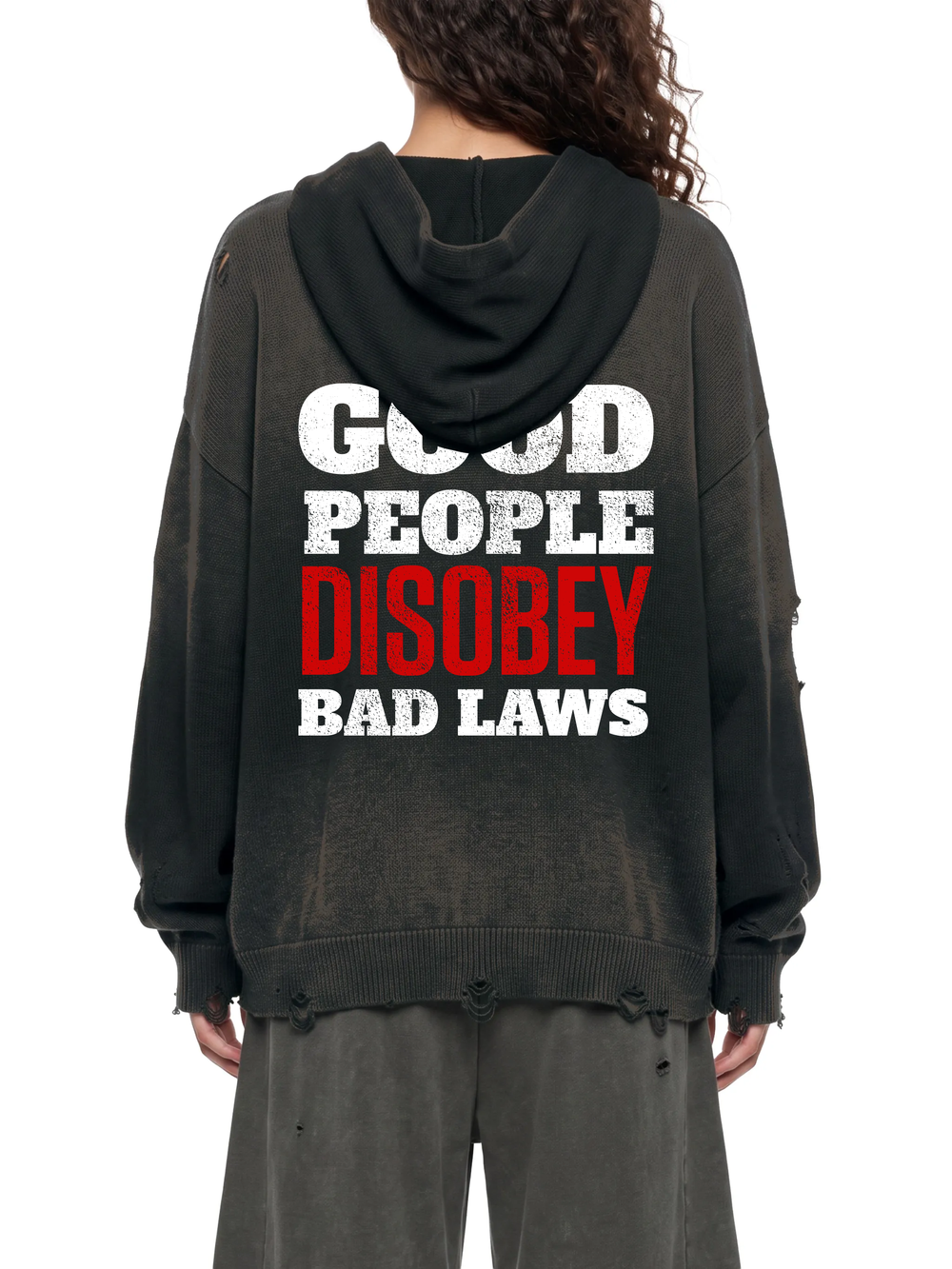RESIST Disobey Unisex Distressed Full Zip Hoodie Sweater