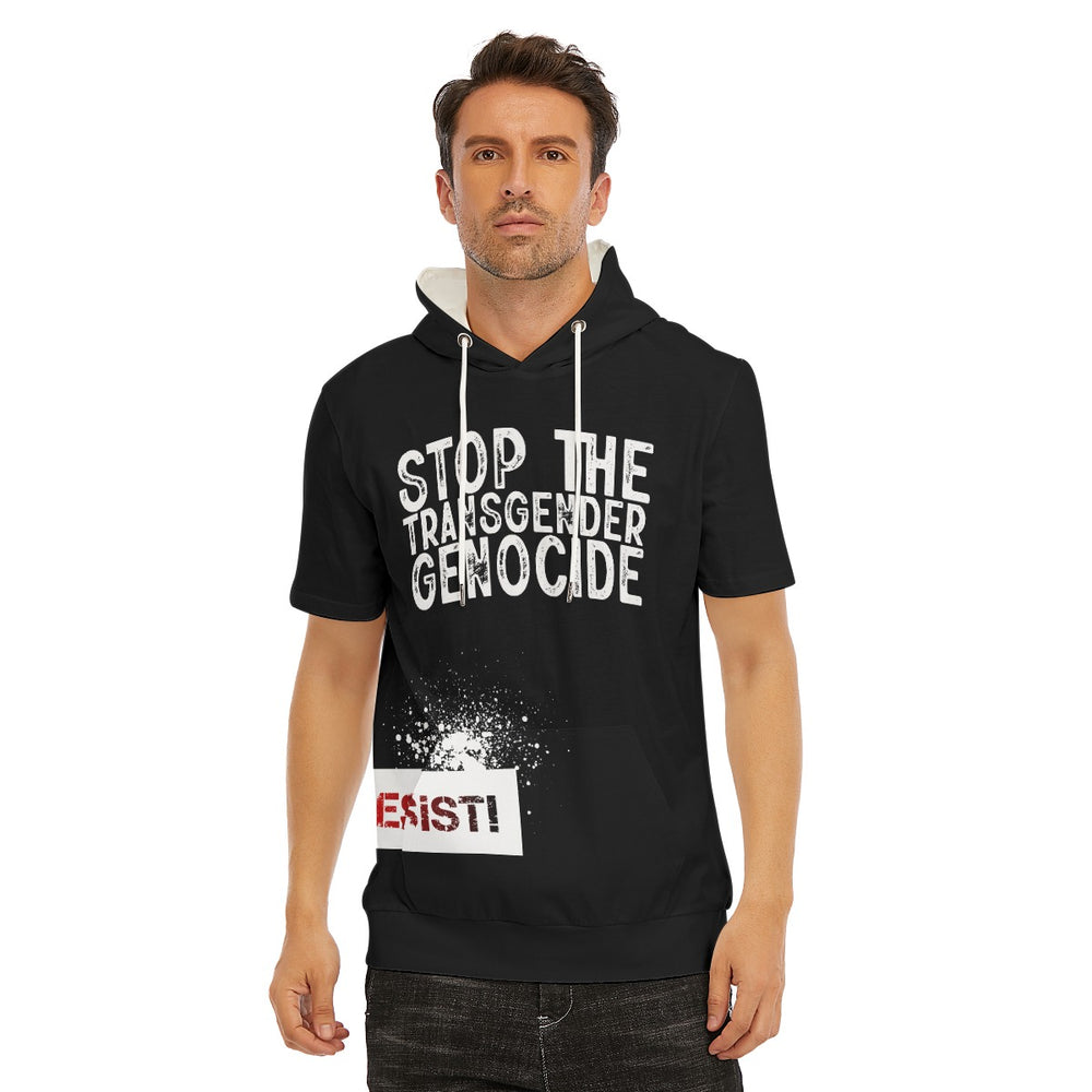 Resist Stop the Trans Genocide T-Shirt With Hood | 190GSM Cotton