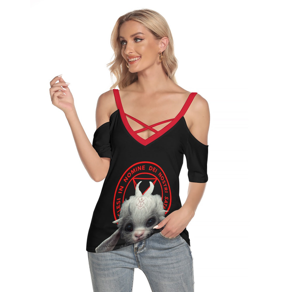 MONSTERAF Too cute Shoulder T-shirt With Criss Cross Strips