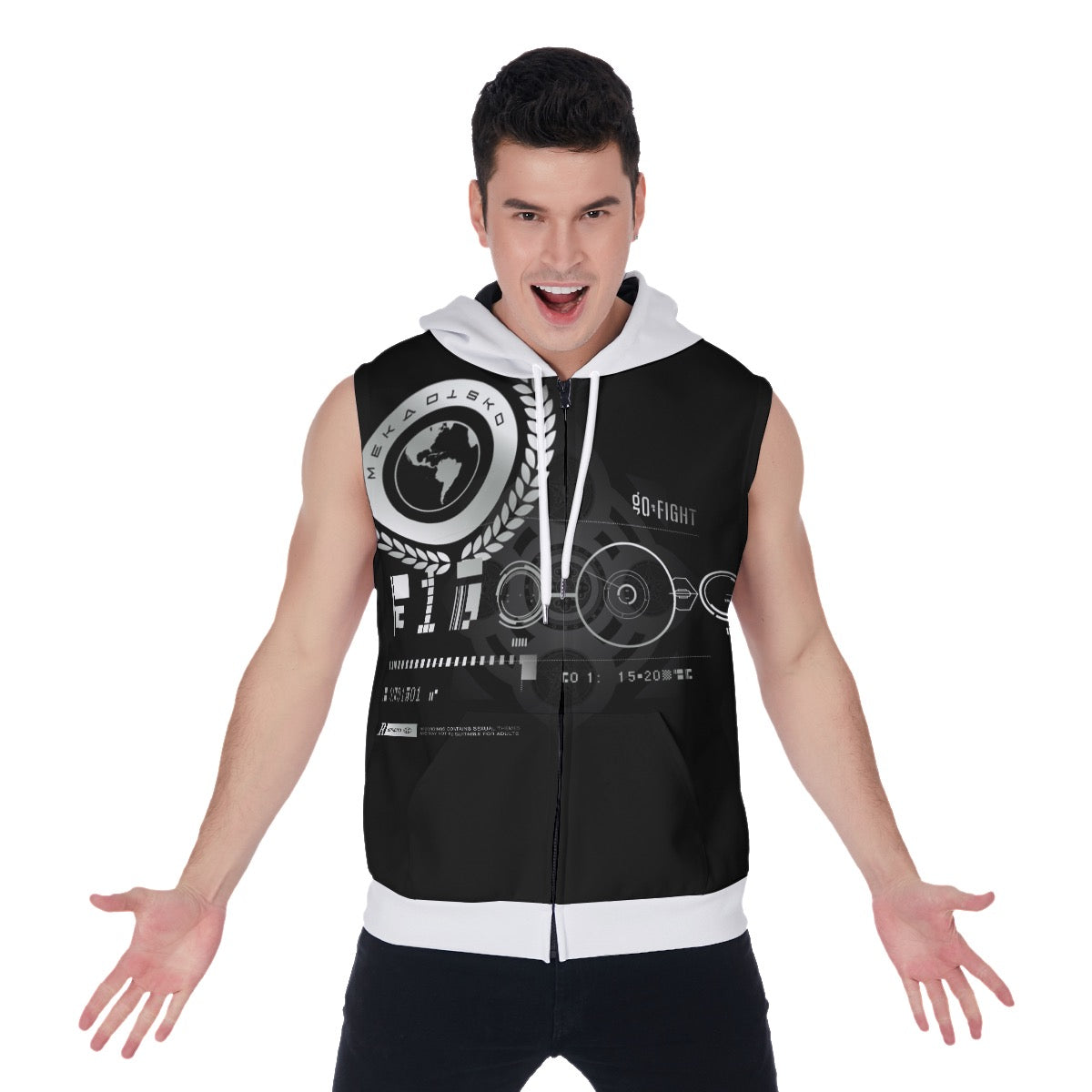 MEKADISKO Zipper-Up Sleeveless Hoodie