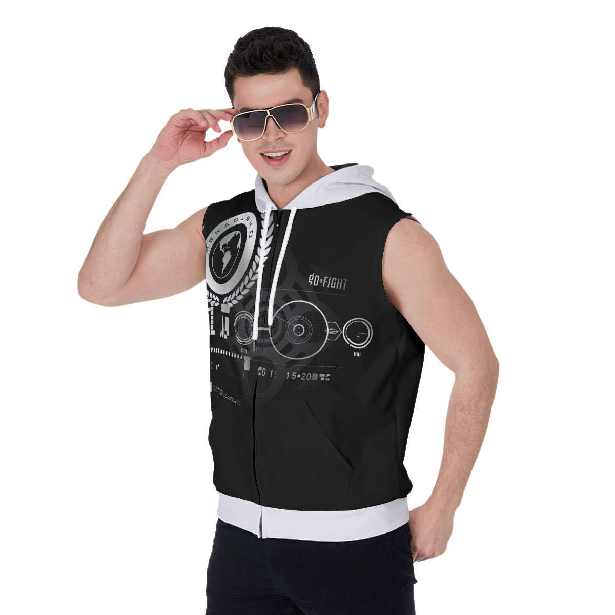 MEKADISKO Zipper-Up Sleeveless Hoodie