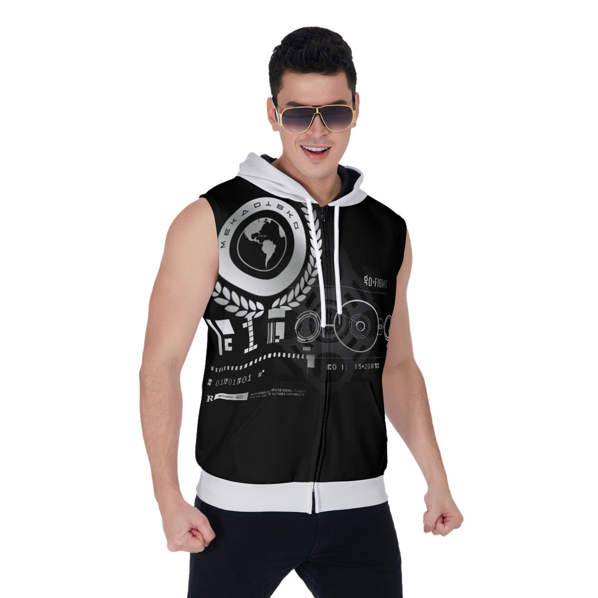 MEKADISKO Zipper-Up Sleeveless Hoodie